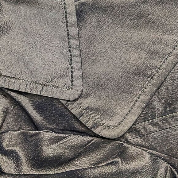 Vtg Y2K VALENTINO Metallic Futurism 100% Silk Green-Gray Belted Moto Trench Sz 8 - Picture 3 of 9